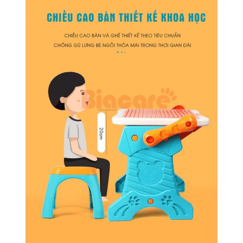 Bảng vẽ trẻ em 2 mặt có tính từ kết hợp bàn lego đa năng cho bé (tặng ghế ngồi+ bộ lego)