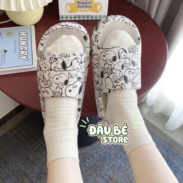 Dép Bánh Mì Hoạ Tiết Hoạt Hình Ulzzang-Dép Lê Quai Ngang Hottrend Phối Đen Trắng Siêu Êm Chống Trơn Trượt - Daube - D046