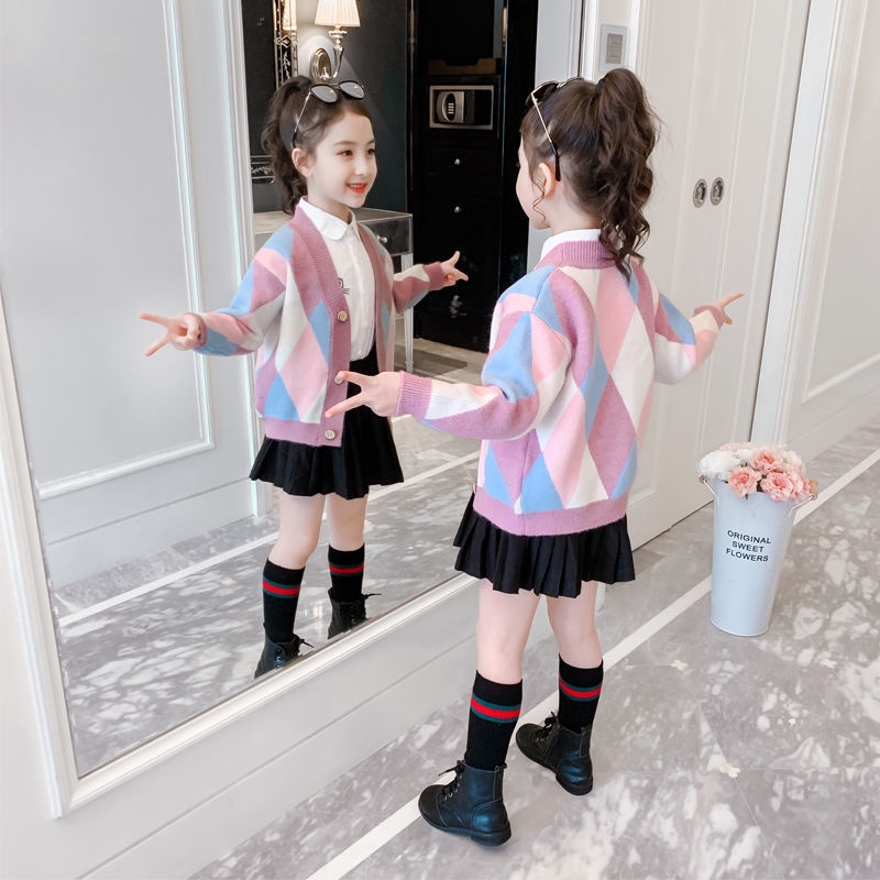 Áo Khoác Cardigan Dệt Kim Tay Dài Phong Cách Hàn Quốc Thời Trang Mùa Thu Cho Bé Gái