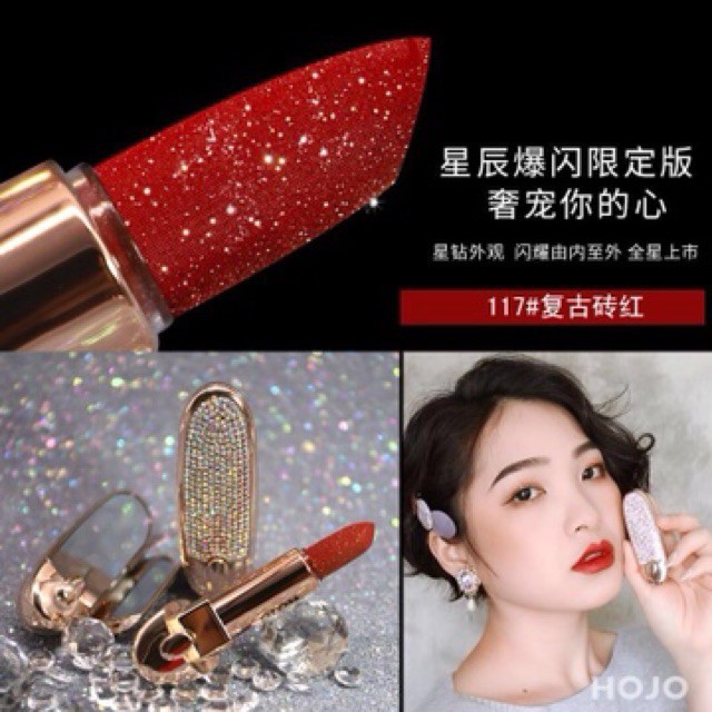 Son Môi Lì Lấp Lánh 10 Màu Sắc Tùy Chọn✨Son Môi Dưỡng Ẩm Lâu Trôi Chống Thấm Nước Có Gương Soi