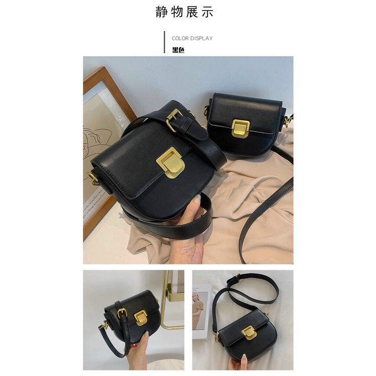 Túi đeo chéo da lì khóa vuông dáng bầu quai da đeo chéo bản lớn cao cấp 1060