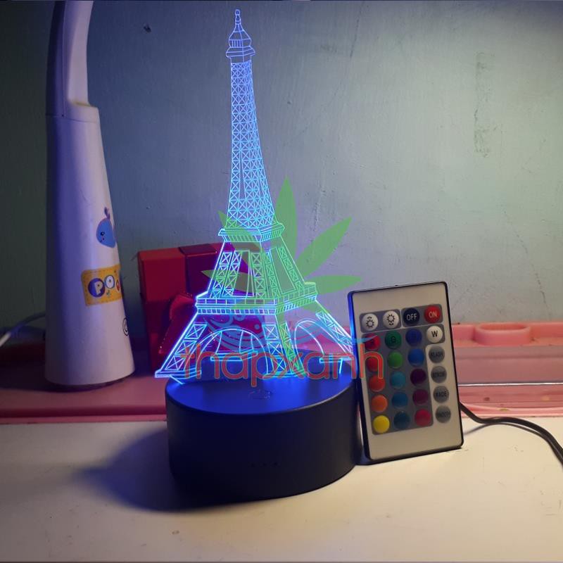 Đèn ngủ, Đèn trang trí Led 3D, Đèn ngủ 16 màu mini có điều khiển Tháp Eiffel