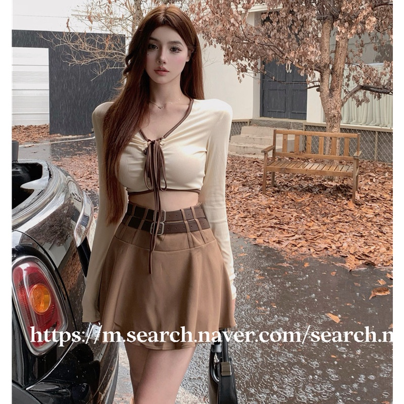 Bộ Áo Thun Tay Dài Dáng Ôm + Chân Váy Chữ A Eo Cao Quyến Rũ Trẻ Trung Cho Bạn