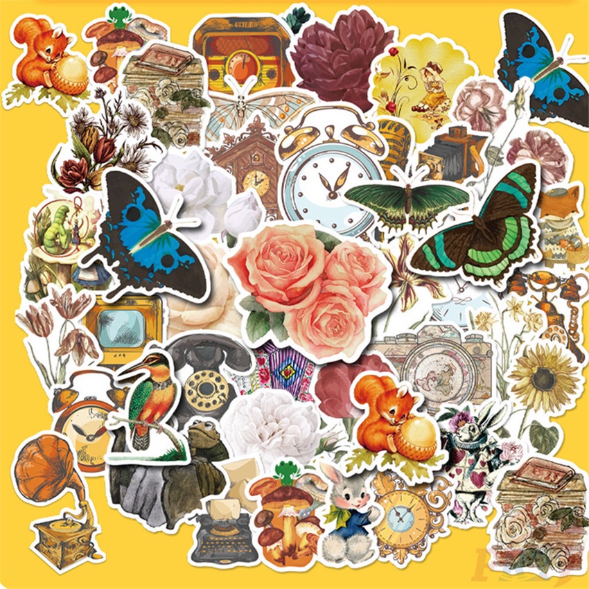 Bộ 100 Cái/Bộ ❉ Miếng Dán Trang Trí Kiểu Retro Thiết Kế Dễ Thương ❉ Sticker Dán Tường Chống Thấm Nước Thời Trang