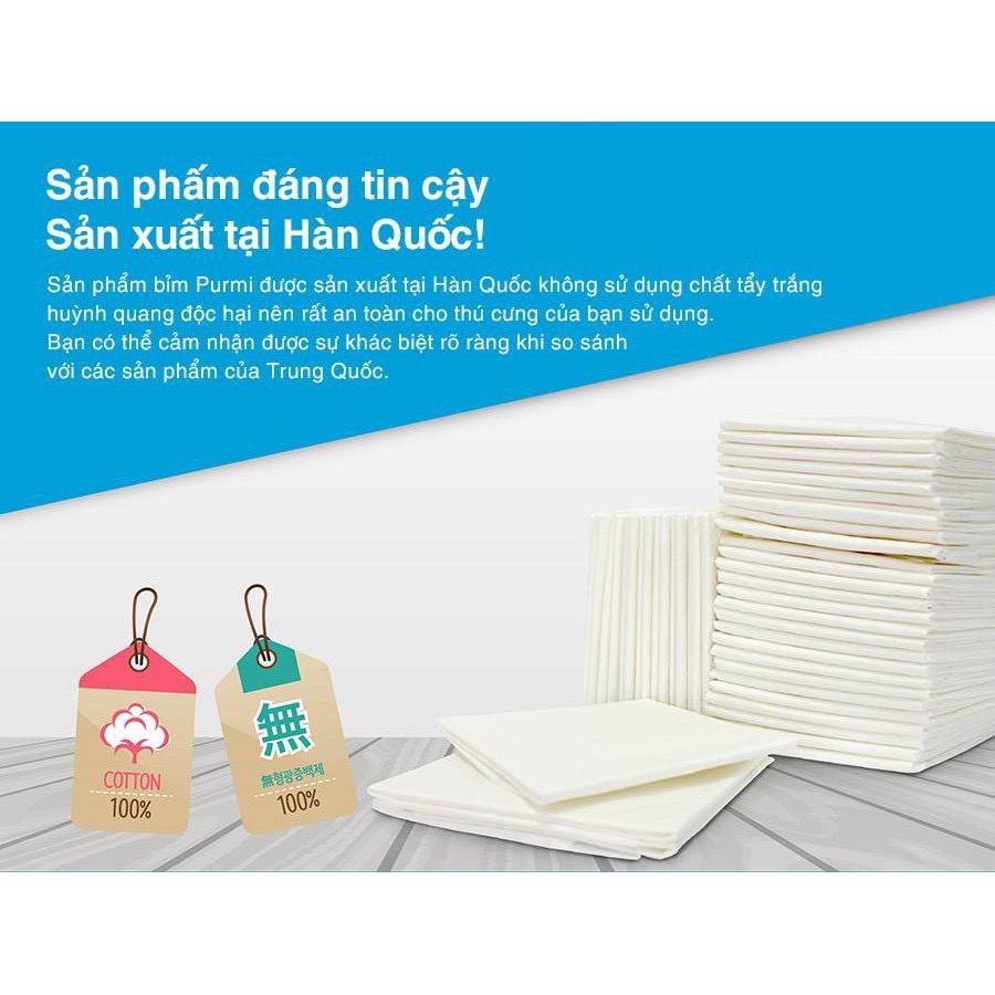 50 MIẾNG - TÃ TẤM LÓT NHẬP KHẨU HÀN QUỐC PURMI PAD - KÍCH THƯỚC 43CM X 53CM (Thảm lót vệ sinh, bỉm, tấm lót chuồng)