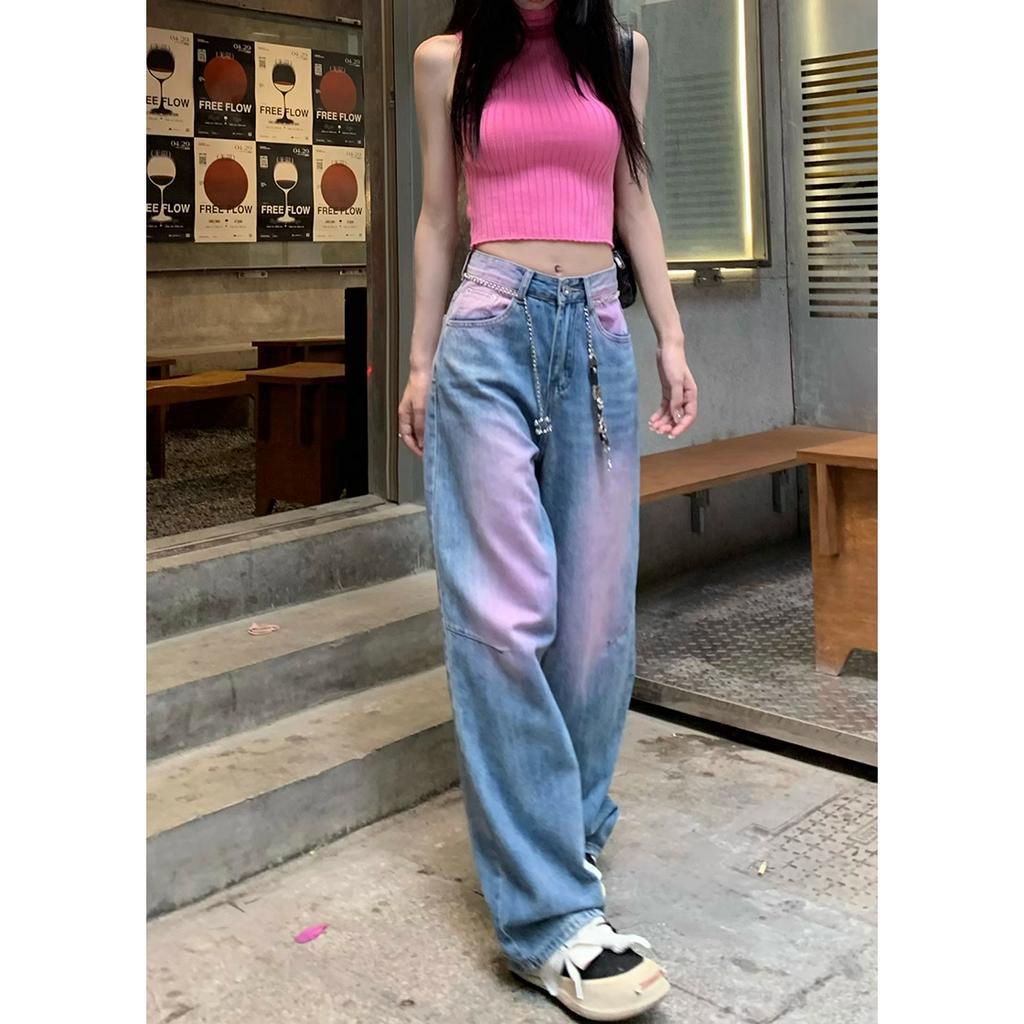 「 WELOVE1 」Quần Jean Dài Eo Cao Ống Rộng In Họa Tiết Graffiti Thời Trang Mùa Hè Dành Cho Nữ