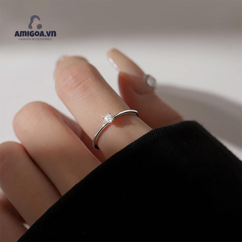 ✨✨ Nhẫn Hở Mạ Bạc 925 Đính Kim Cương Nhỏ Đơn Giản Sang Trọng Cho Cầu Hôn Cho Nữ