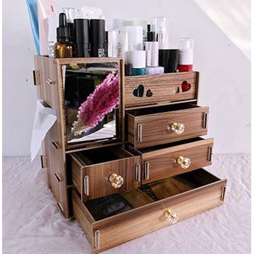 Hộp đựng mỹ phẩm 4 ngăn có gương tiện lợi