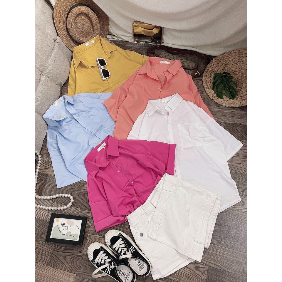áo sơ mi nữ tay ngắn màu sắc xinh tươi mềm mát