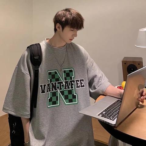 【3 Hàng Có Sẵn! Áo Thun Oversize Unisex Tay Ngắn In Chữ N Size M-3XL