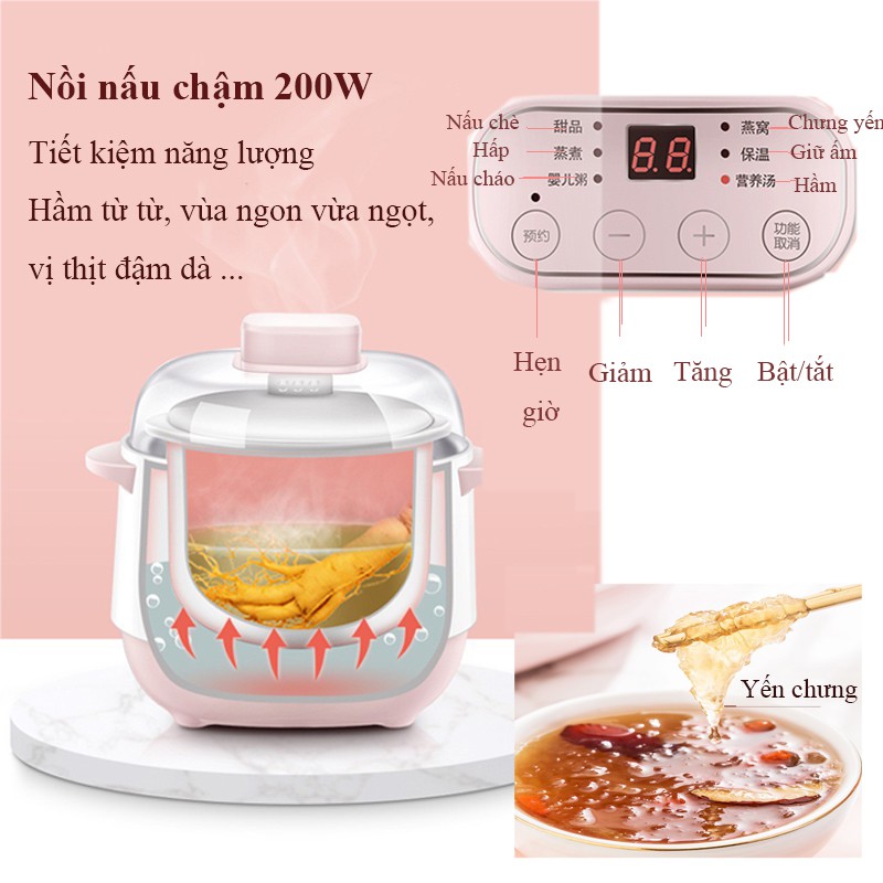 Nồi Nấu Cháo Chậm Nồi hầm cách thuỷ Đa Năng Tiện Lợi Hấp, Nấu Chè, Nấu Cháo, Chưng Yến, Giữ Ấm Vt168