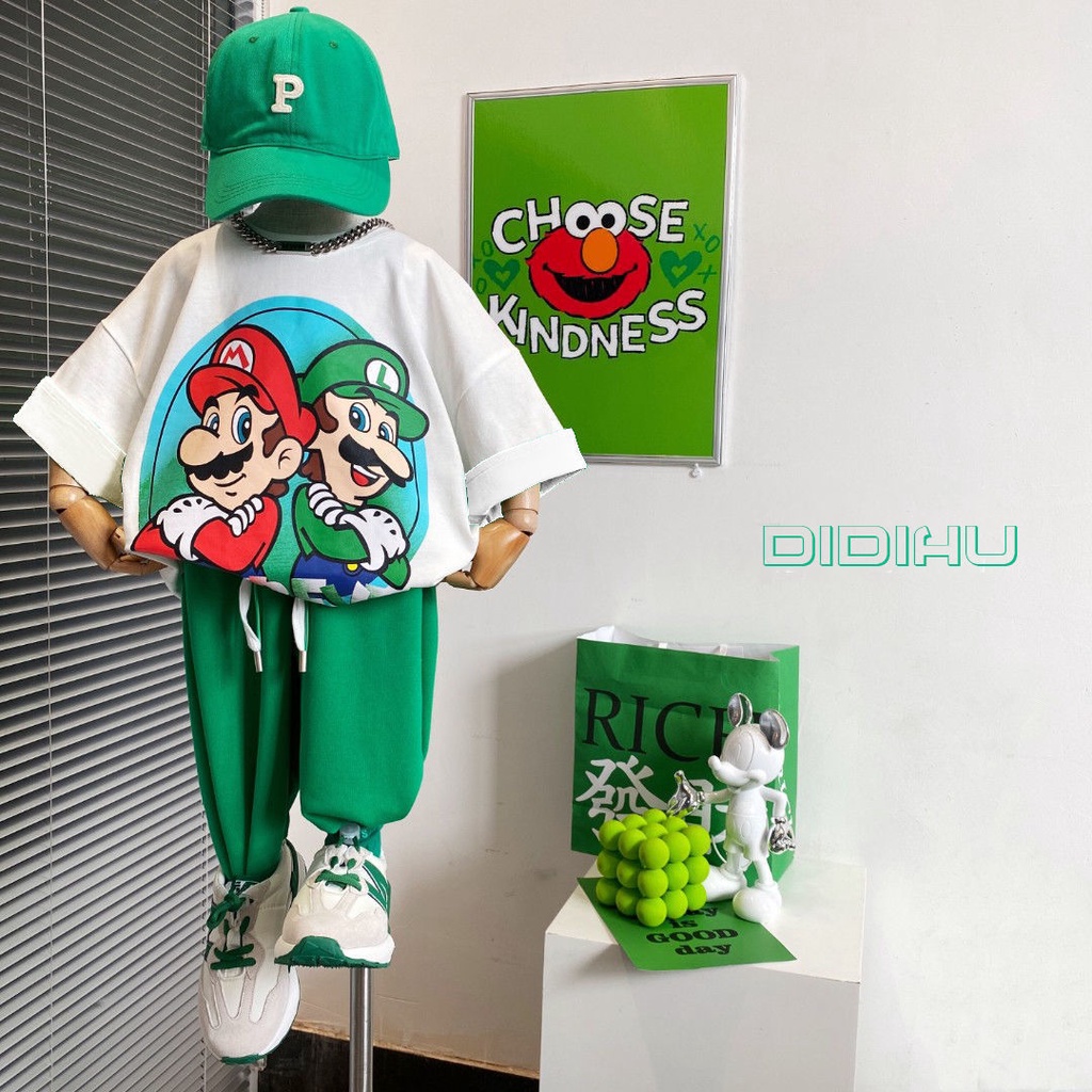 Áo Thun Cotton Tay Ngắn In Hình Super Mario Dễ Phối Đồ Thời Trang Cho Bé