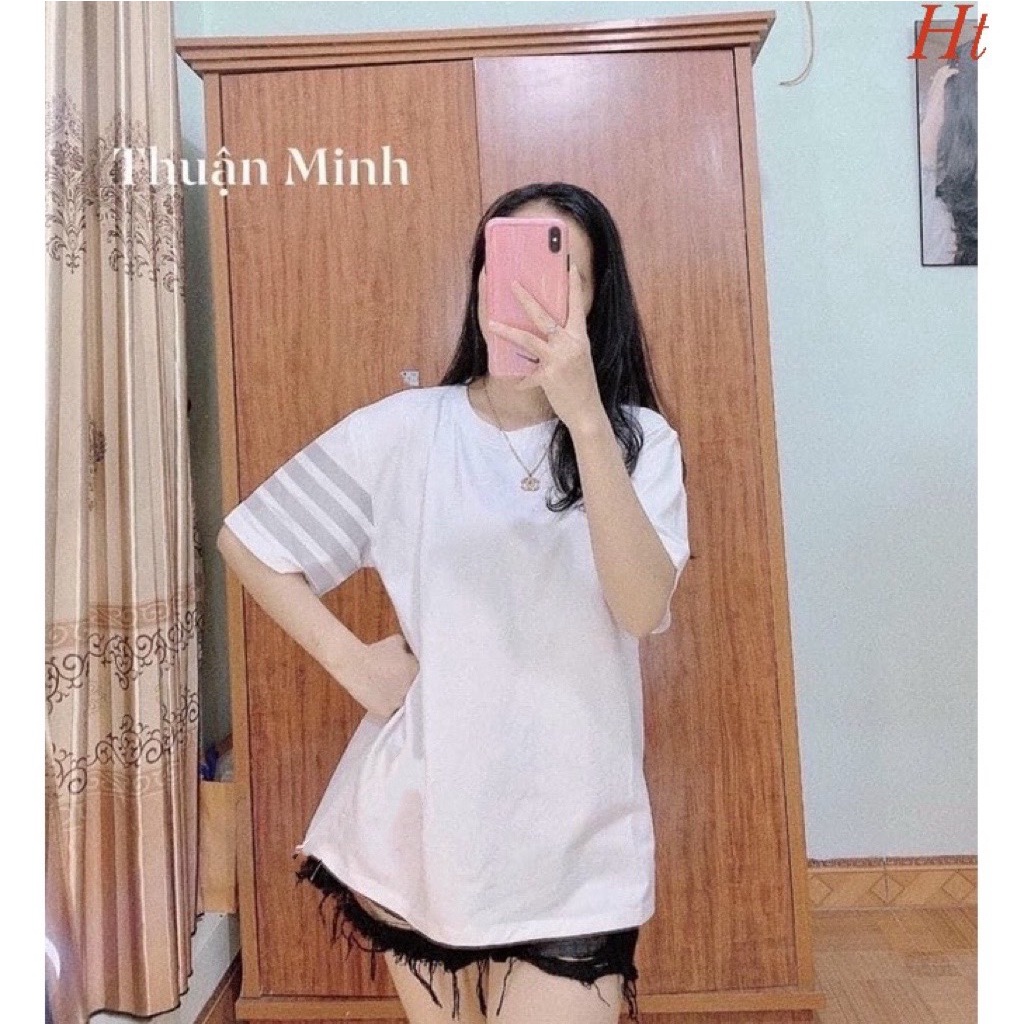 Áo phông 4 sọc tay Màu: đen , trắng 🆘 chất cotton Su