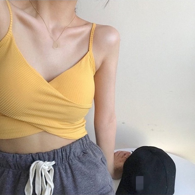 Áo hai dây dệt kim cổ chữ v hở lưng có đệm ngực quyến rũ gợi cảm