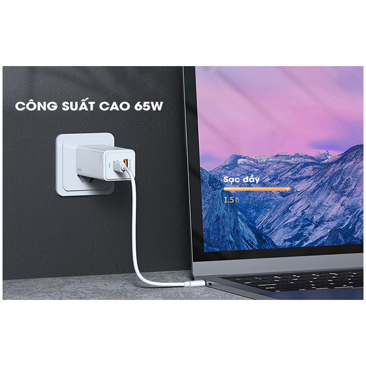 Cốc Sac Nhanh Remax RP-U50 GaN 65W tích hợp 01 cổng USB A và 01 cổng USB C