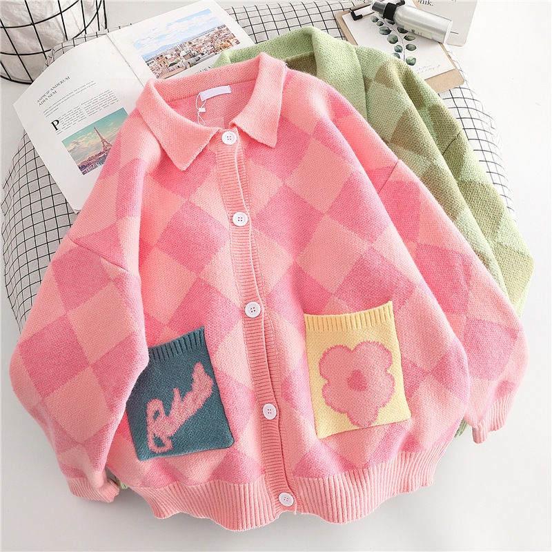 Áo Khoác cardigan Dệt Kim Cổ polo Thời Trang Thu Đông Cho Nữ
