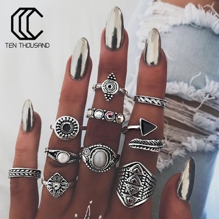 Bộ 10 nhẫn họa tiết mặt trời phối lông vũ và mũi tên phong cách cổ điển cá tính cho nữ