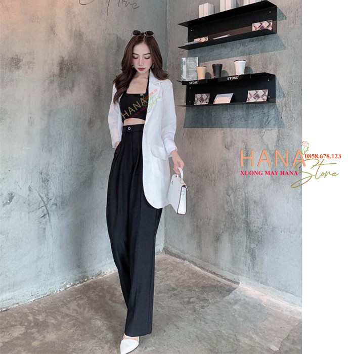 Quần ống rộng công sở nữ dài xếp ly có túi khóa - Màu Đen Trắng Be - Cạp có đai lưng cao - Vải mềm - Mặc đi làm học sinh | BigBuy360 - bigbuy360.vn