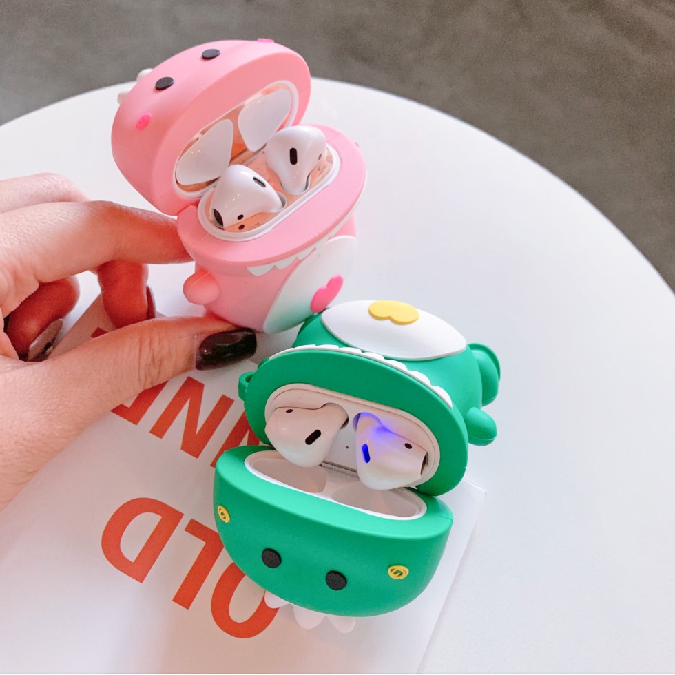 Vỏ bao đựng tại nghe airpod - Case airpod Airpod 1, 2 Pro Khủng Long Xanh - Hồng chống va đập _ Dino Case