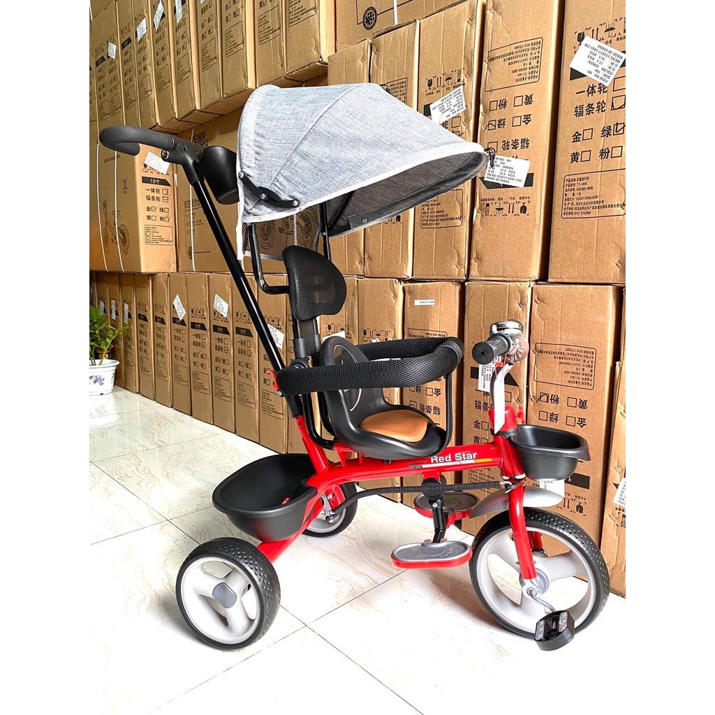 Xe đẩy 3 bánh cho bé BABIBOKIDS Xe đẩy 3 bánh có mái che Xe đạp 3 bánh có cần đẩy chắc khoẻ phù hợp cho bé từ 1-3 tuổi