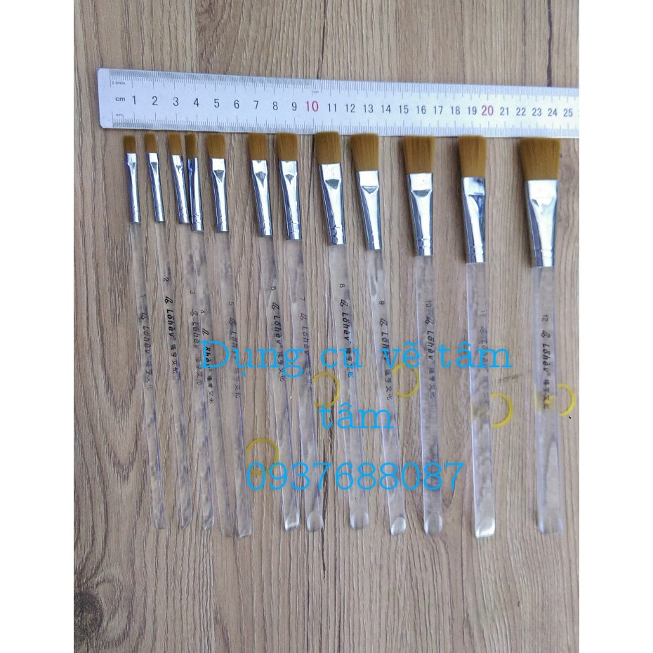 Cọ đầu bằng thân trong, cọ đầu vuông thủy tinh - Cọ thích hợp vẽ màu nước, màu acrylic, Poster, Gouache