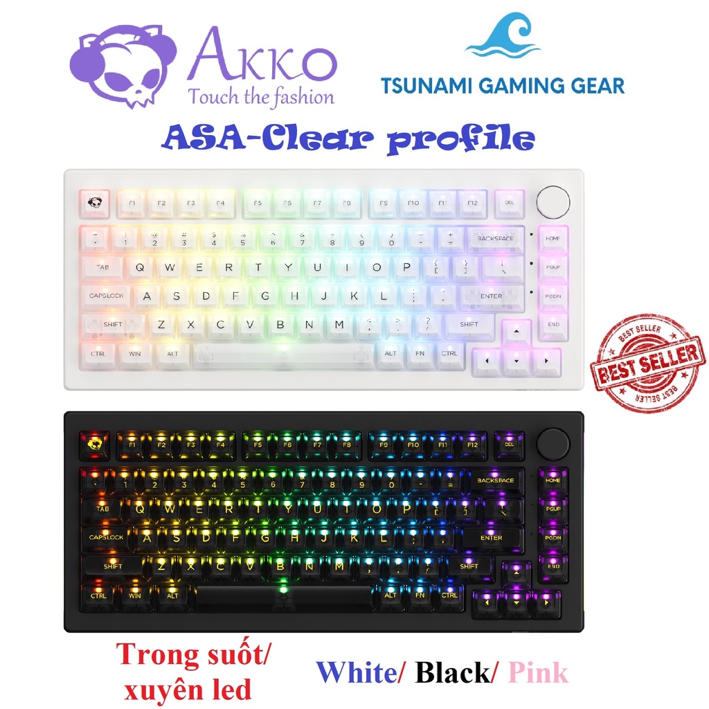 Bộ keycap phím cơ trong suốt xuyên led AKKO Keycap set – PC/ ASA-Clear profile/ 155 nút