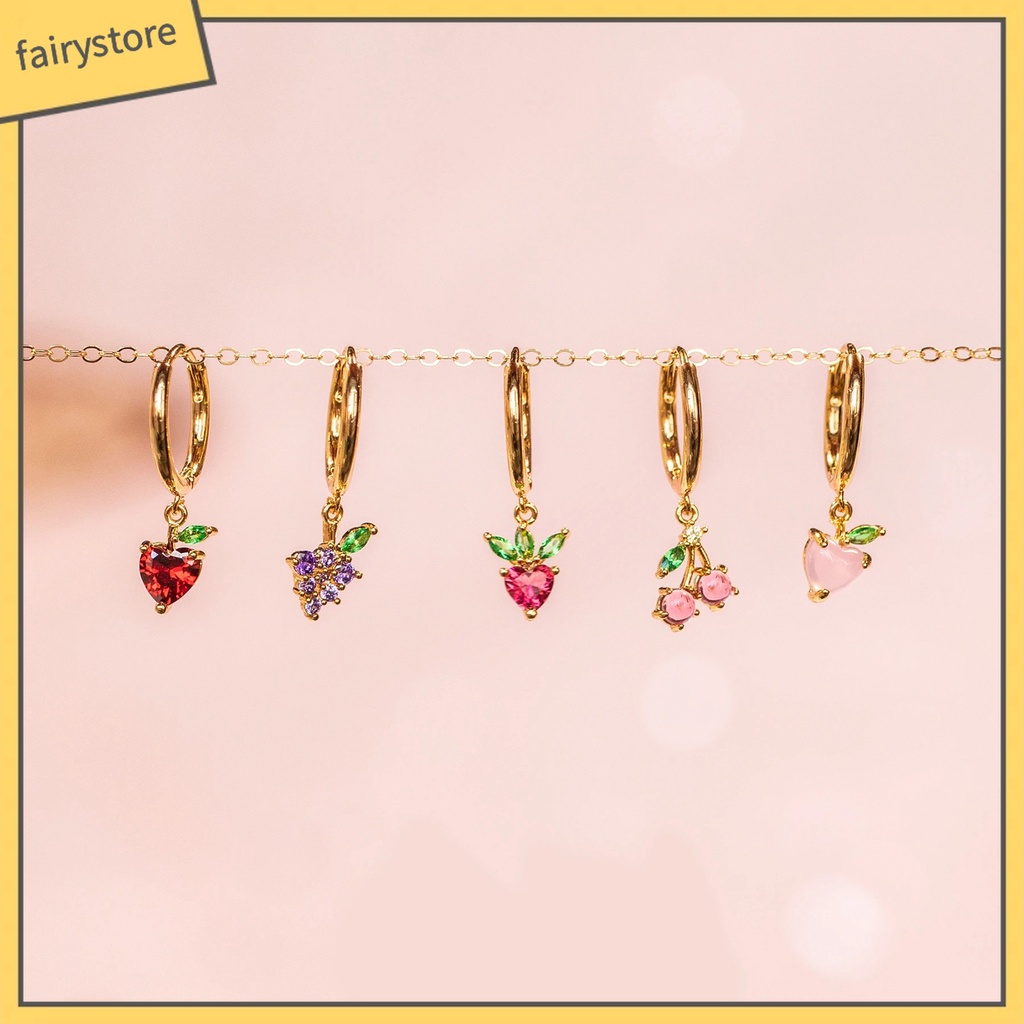 1 Đôi Bông Tai Hình Chùm Nho Đính Đá Nhiều Màu Thời Trang