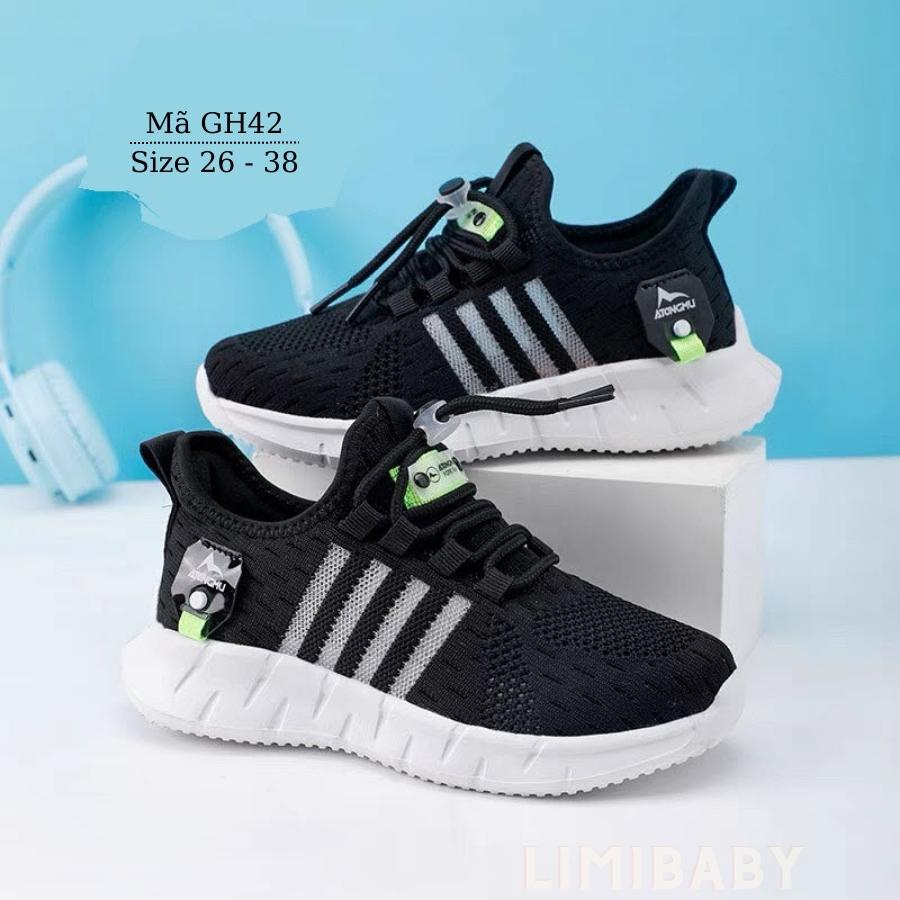 Giày thể thao màu đen cho bé trai sneaker năng động cá tính cho trẻ em 3 - 12 tuổi siêu nhẹ GH42