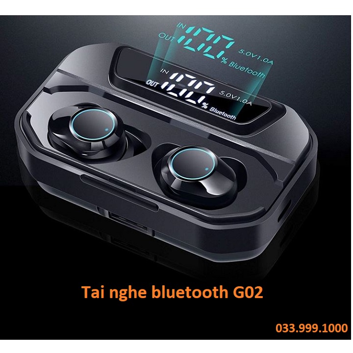 Tai Nghe Bluetooth, Tai Nghe Không Dây G02 Tws 3300mah Bt5.0 6d Có Đèn Led Và Phụ Kiện, Chống ồn, Chống Nước.
