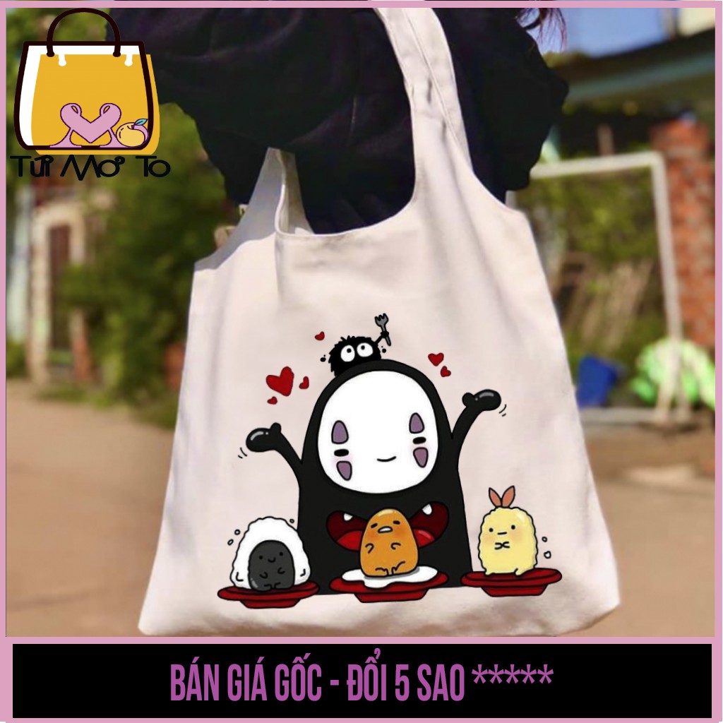 Túi tote túi vải túi canvas quai tròn có khóa kéo in hình nhân vật trong phim totoro - Túi Mơ To store