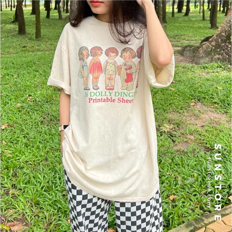 Áo thun tay lỡ form rộng oversize chất cotton mặc mát in hình 5 cô gái
