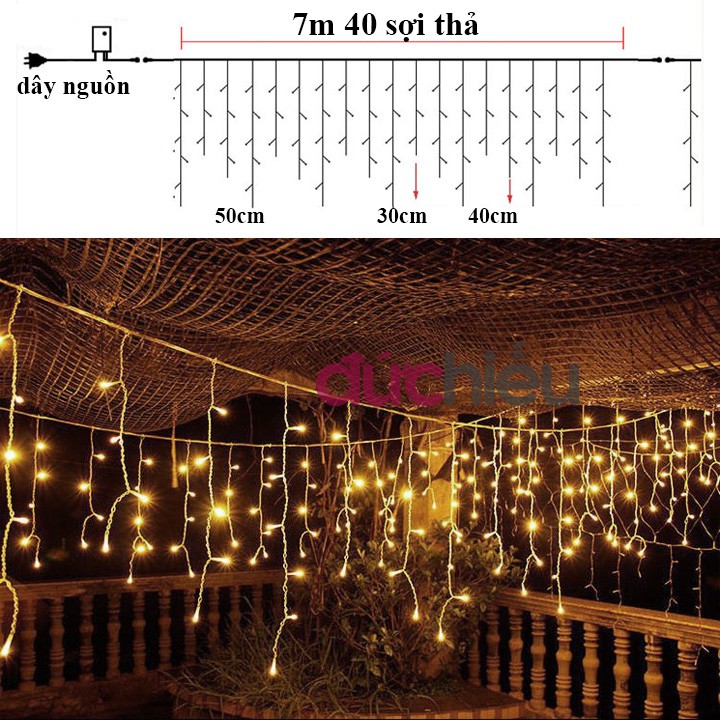 [ Hàng chất lượng ] Dây đèn LED rèm 8m 40 sợi, dây đèn chớp tắt, đèn trang trí noel