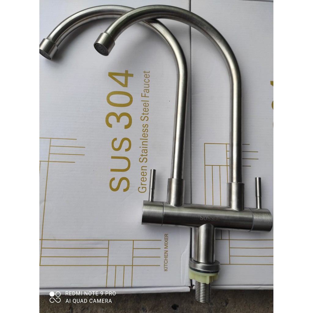 Vòi chén đôi inox 304 dùng cùng lúc cho 2 chậu rửa