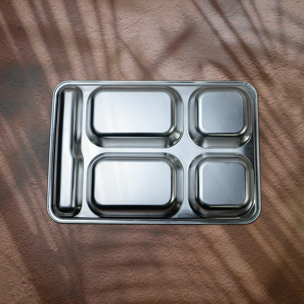 Khay cơm 4 ngăn 33x23x4cm inox 201 có ngăn để đũa loại dày