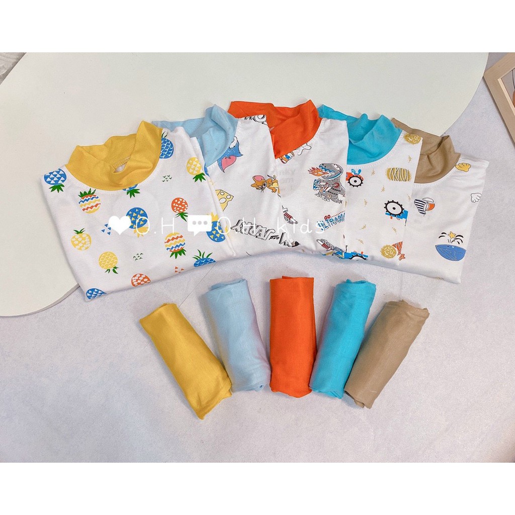 Sale! Bộ dài tay thun lạnh hàng Minky mom chính hãng áo hoạ tiết quần trơn cổ 3cm đáng yêu cho bé (DT21)