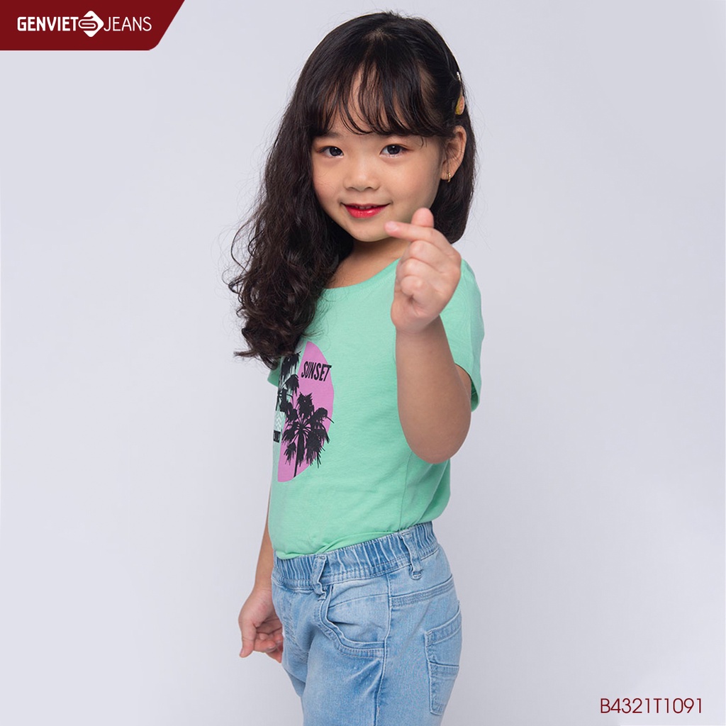 Áo Thun Cộc Tay Bé Gái Phối Họa Tiết Summer GENVIET KID B4321T1091