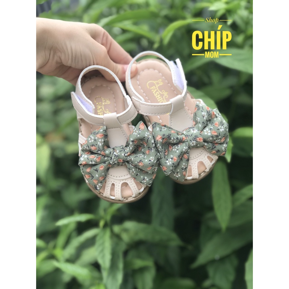 sandal bé gái dép rọ tập di cho bé nơ vải xinh xắn chống trượt đế dẻo QCCC cho bé 6m full hộp NOA2 ( có video ảnh thật )