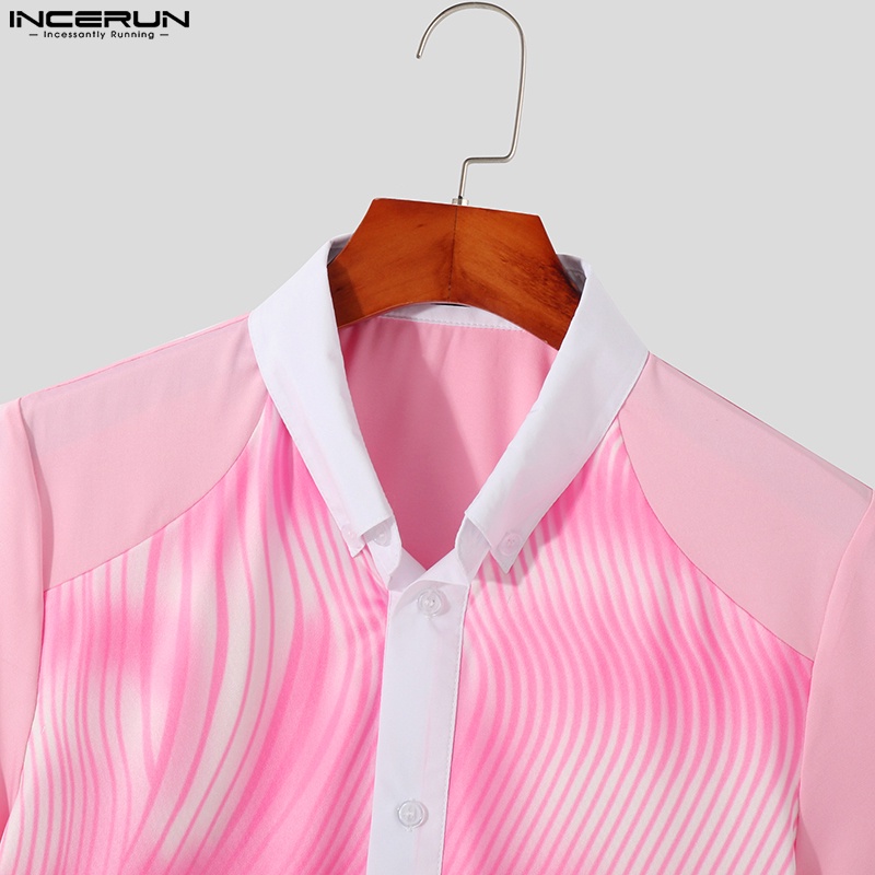 INCERUN Áo Sơ Mi Tay Ngắn Cài Khuy In Họa Tiết Độc Đáo Thời Trang Cho Nam