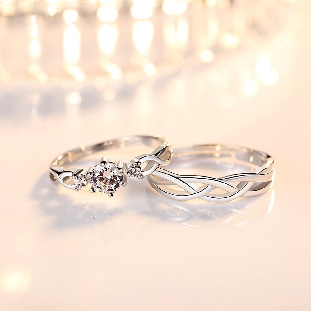 Set 2 nhẫn đám cưới lễ tình nhân mạ đồng trắng sang trọng chất lượng cao thời trang dành cho cả nam và nữ