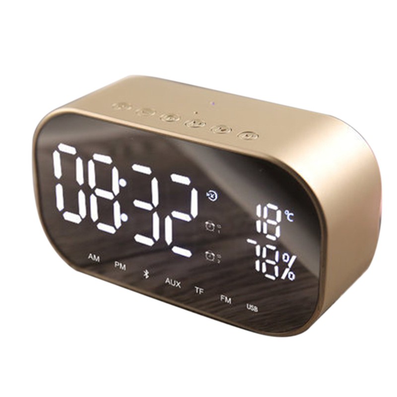 Digital Alarm Clock Bluetooth Speaker, LClocks Bedside with Dual USB Charging Port, Driver Stereo Speaker,Gold