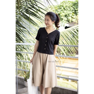 [Mã aó CT] Áo kiểu xinh, áo dáng crop top vải LINEN cổ tim (có sẵn) - Gác của Tea