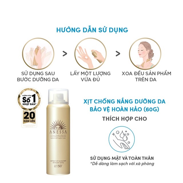 Xịt chống nắng bảo vệ da hoàn hảo Anessa Perfect UV Sunscreen Spray SPF 50+ PA++, kem Nhật Bản 60g - Trung Đông Pharmacy