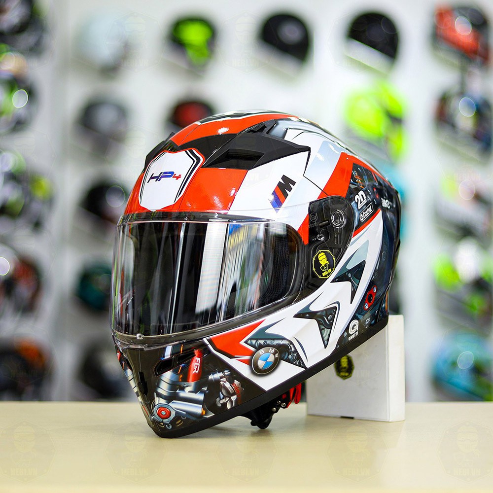 Tem BMW HP4 Đỏ Cho Mũ Fullface, Mũ Yohe 978, Mũ Roc01