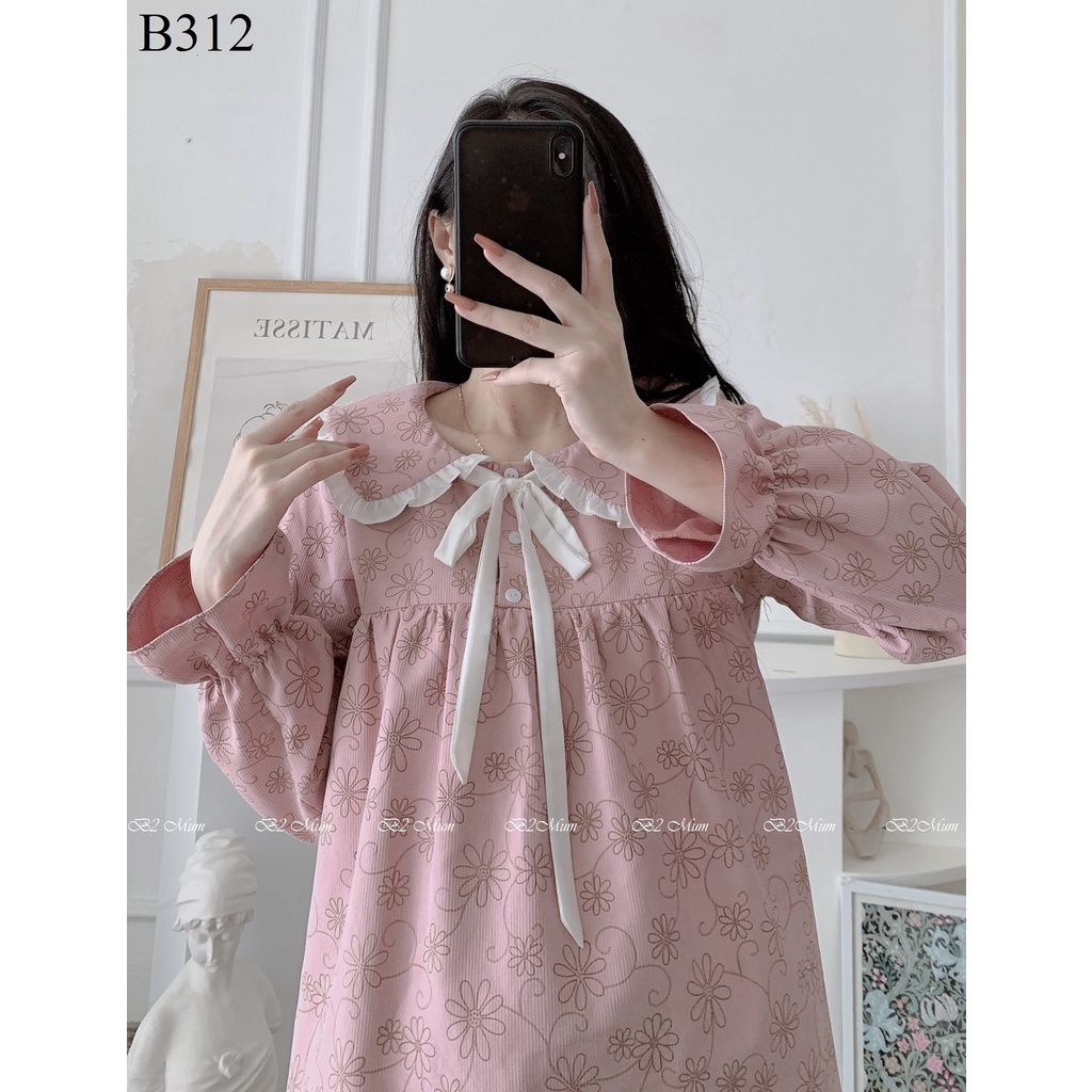 B312 Bộ bầu mặc nhà thu đông dài tay, có khóa cho bé ti, chất nhung chéo B2 MUM