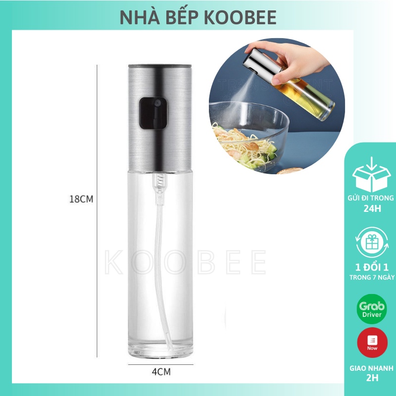 Bình xịt dầu ăn dạng phun sương nắp inox cao cấp dung tích 100ml - Phụ kiện nồi chiên không dầu KooBee (NB09)