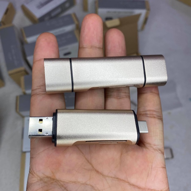 Đọc thẻ OTG 3 cổng kết nối Type-C - USB3.0 - Micro thân nhôm