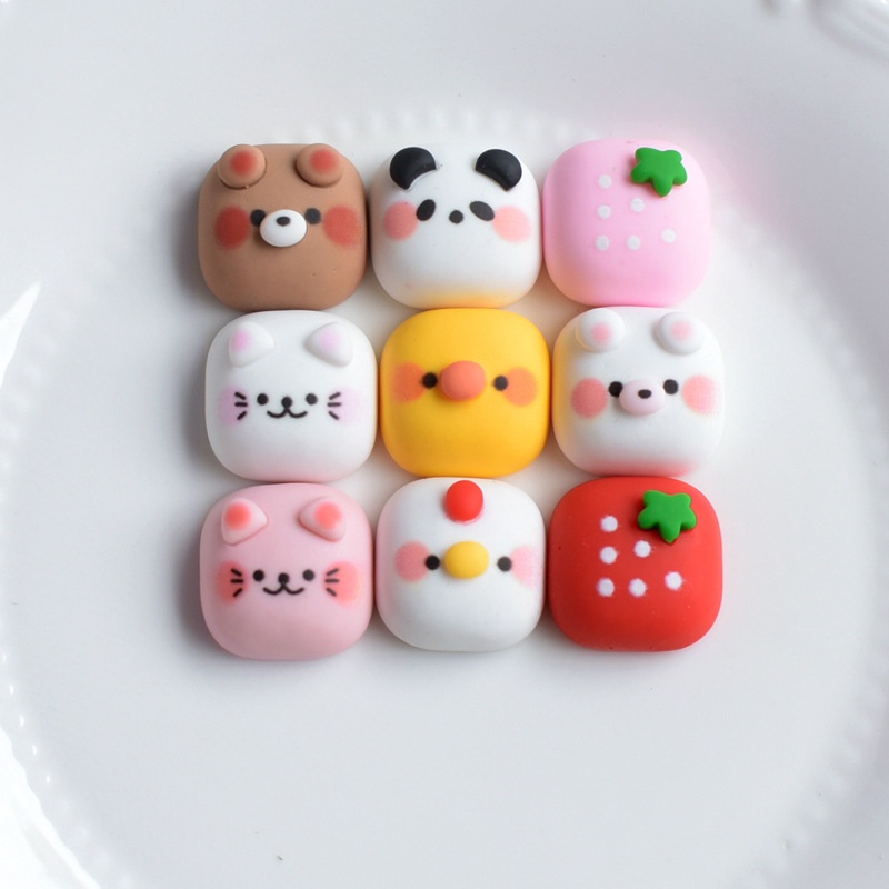 Bộ 10 Đồ Chơi Bóp Hình Thức Ăn / Gấu / Vịt Hoạt Hình Bằng Nhựa Resin Trang Trí Điện Thoại