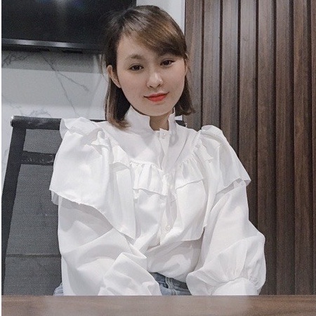 Áo sơ mi trắng nữ NHẬT LINH áo sơ mi dài tay thiết kế cổ phối bèo đính ngọc tay phồng kiểu dáng tiểu thư nữ tính - A569