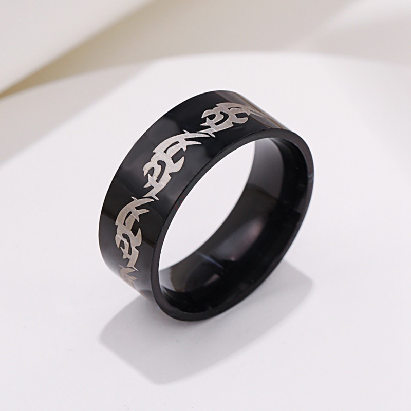 Nhẫn 5040 Bằng Thép Không Gỉ Màu Đen 8mm In Họa Tiết Đa Dạng Sáng Tạo