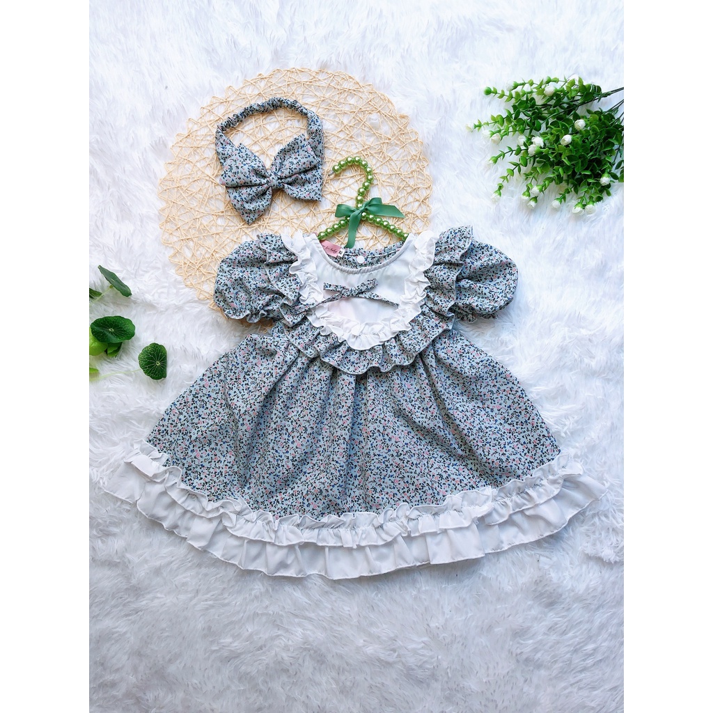 Váy hoa nhí tông màu xanh pastel siêu sang ✅ Chất lụa cotton mềm mại sóng sánh, bồng bềnh SIZE: Size: 6-18kg